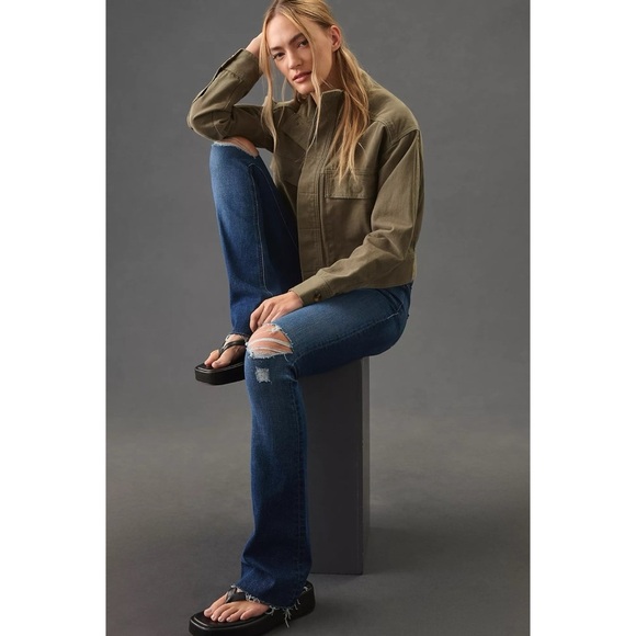 New MOTHER The Runaway Fray Flare Jeans Mid Rise Denim Precious Heirloom Blue 33 - Picture 14 of 16